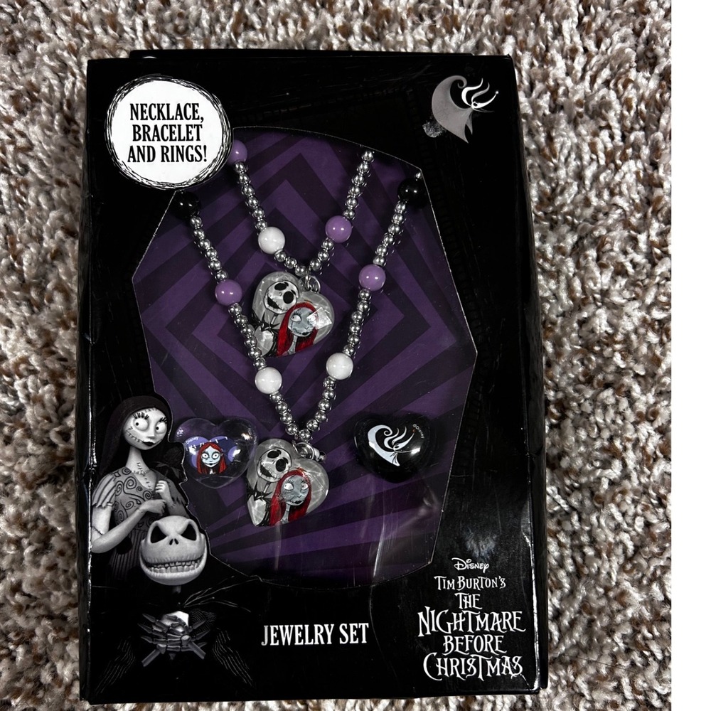 Disney Nightmare Before Christmas Jewelry Set Necklace Bracelet Rings Jack Sally